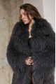 Long fur coat made of natural llama in graphite color